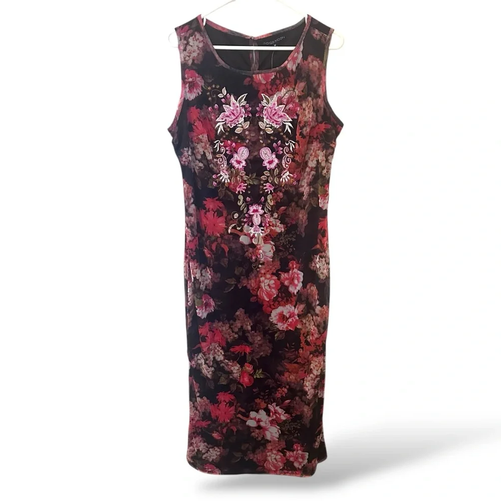 NWT Indigo Moon Floral Print Mesh Overlay Maxi Dress - Picture 5 of 6